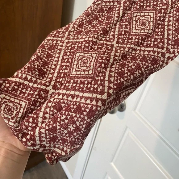 Cato Women's Wide Leg Pants - Burgundy Geometric Ribbed Boho - Picture 3 of 9